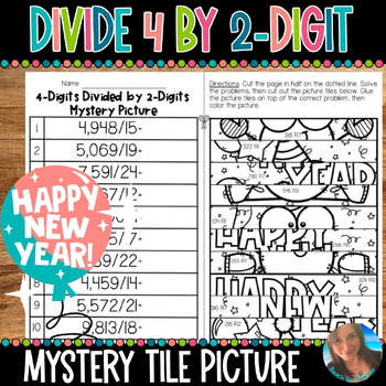 Preview of DIVIDE 4 BY 2 DIGITS | NEW YEAR MYSTERY PICTURE TILES | 5.NBT.B.6