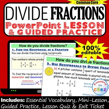 Preview of DIVIDE FRACTIONS PowerPoint Lesson AND Guided Practice | Distance Learning