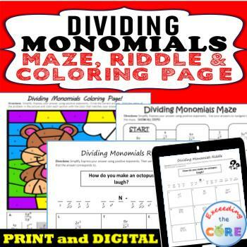 Preview of DIVIDING MONOMIALS Maze, Riddle, Coloring Page | PRINT & DIGITAL