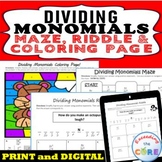 DIVIDING MONOMIALS Maze, Riddle, Coloring Page | PRINT & DIGITAL