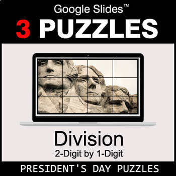 Preview of DIVISION 2-Digit by 1-Digit - Google Slides - President's Day Puzzles