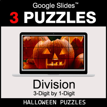 Preview of DIVISION 3-Digit by 1-Digit - Google Slides - Halloween Puzzles
