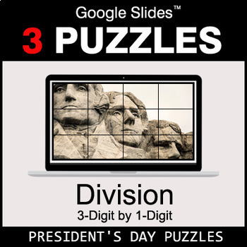 Preview of DIVISION 3-Digit by 1-Digit - Google Slides - President's Day Puzzles