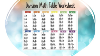 Preview of Division 1-12 Math Table Worksheet/Handout