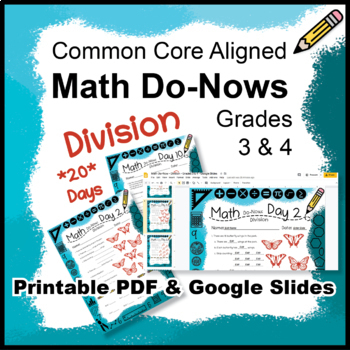 Preview of DIVISION Math Do Nows Daily Warm Up Grades 3 & 4 Review Google Classroom