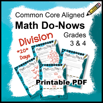 Preview of DIVISION Math Do Nows Daily Warm Up Grades 3 & 4 Review Printable PDF