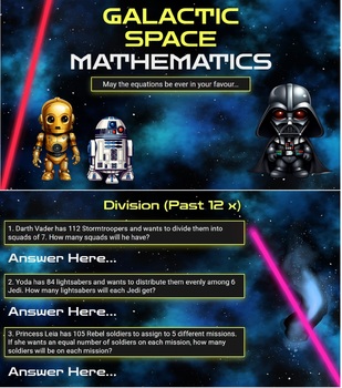 Preview of DIVISION (Past Times Tables) - GALAXY / SPACE THEMED