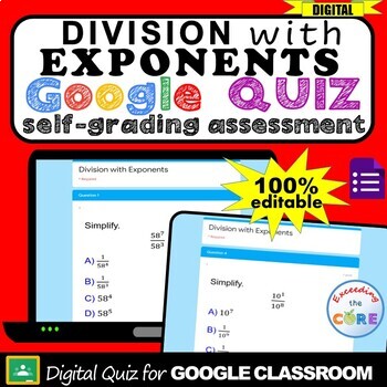 Preview of DIVISION w/ EXPONENTS Digital Assessment | Google Quiz | Distance Learning