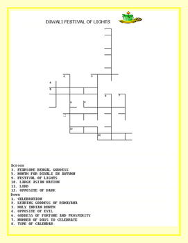 DIWALI FESTIVAL OF LIGHTS CROSSWORD PUZZLE by HOUSE OF KNOWLEDGE AND