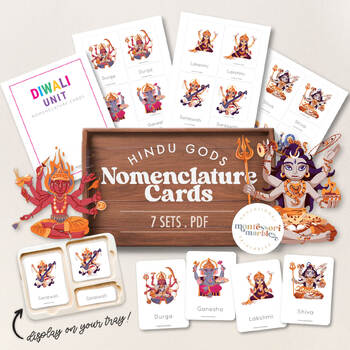 Preview of DIWALI Hindu Gods Montessori Nomenclature Cards, Cultural Studies