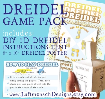 Preview of DIY 3D Dreidel PLUS 8" x 10" Hanukkah Poster and Instructions Tent
