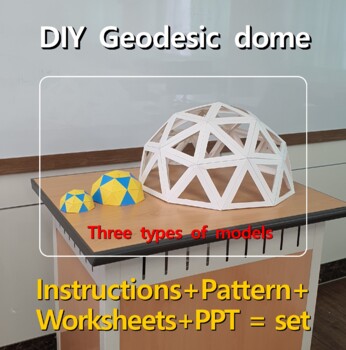 Preview of DIY 3D Paper geodesic dome model, 3 types, mathematics activities, polygon