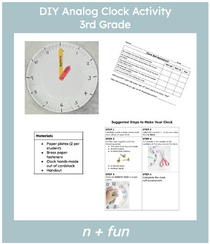 Preview of DIY Analog Clock Lesson, Self-Assessment Rubric, and Activity