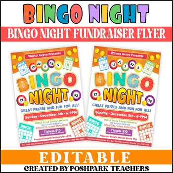 Preview of DIY Bingo Night Flyer Template | PTA PTO Fundraiser Event Invitation