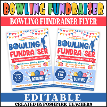 Preview of DIY Bowling Fundraiser Flyer | School Sports Fundraising Event Invite Template