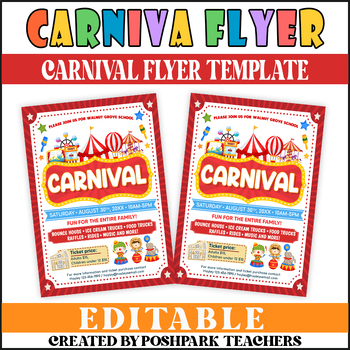Preview of DIY Carnival Flyer | School Circus Party Flyer Template