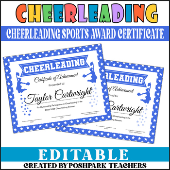 Preview of DIY Cheerleader Certificate Royal Blue | Cheerleading Sports Award