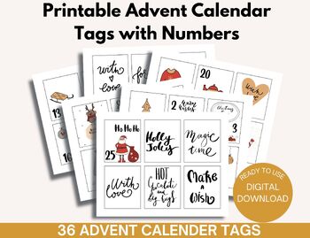 Preview of DIY Christmas Advent Calendar Printable Numbers 1 - 25, Advent Bag Tags