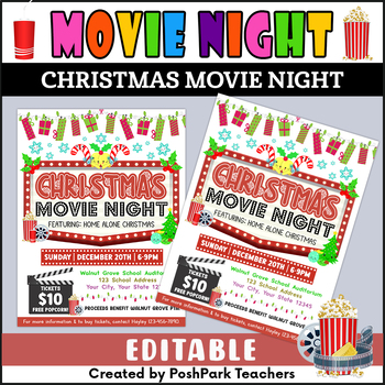 DIY Christmas Movie Night Flyer | Editable Holiday Cinema Party Invitation