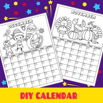 DIY Coloring Calendar | Print & Color Undated Monthly Calendar | Gift ...