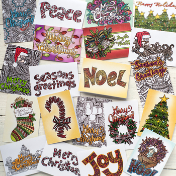 Preview of DIY Coloring Christmas Cards - Set of 20 read-to-fold printable Christmas Cards