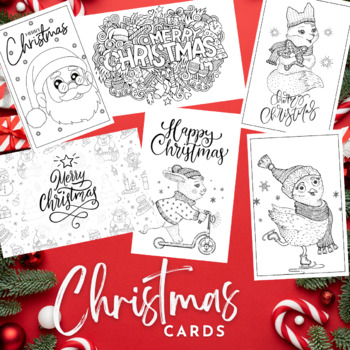 Preview of DIY Coloring Christmas Cards -read-to-fold printable Christmas Cards (Set of 22)
