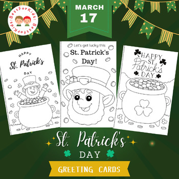 Preview of DIY Coloring St. Patrick's Day Cards-read-to-fold printable Cards (Set of 25)