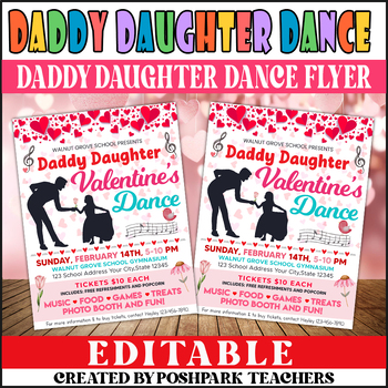 Preview of DIY Daddy Daughter Valentine's Day Dance Flyer | PTO PTA Dance Invite Template
