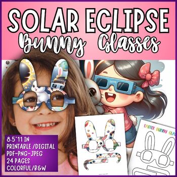Preview of Printable Spring Easter Bunny ears Glasses Craft - Solar Eclipse 2024 Activities