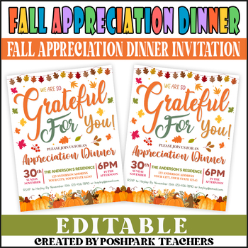 Preview of DIY Fall Appreciation Dinner Invitation | Teacher, Staff and Clients Invite