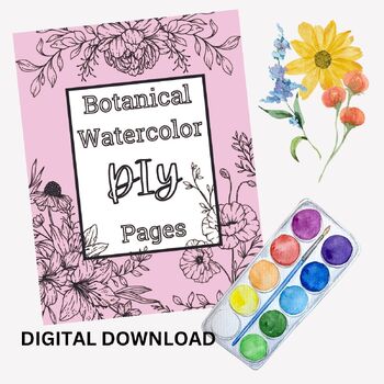 Preview of DIY Flower Watercolor Printable Book - Ready to Print - Painting Coloring - PDF