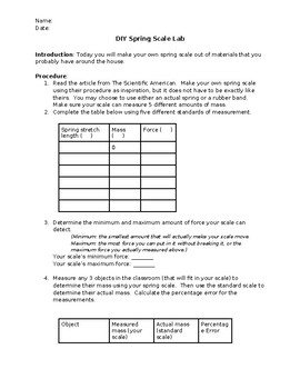 Preview of DIY Spring Scale Lab