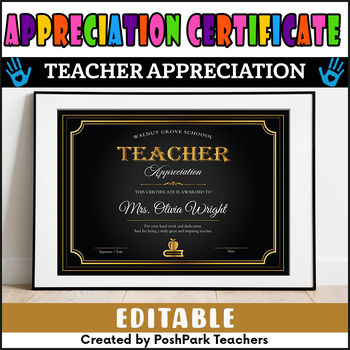 Editable Teacher Appreciation Certificate in Elegant Black, Teacher ...