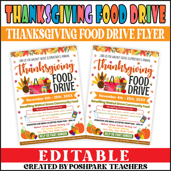 Preview of DIY Thanksgiving Food Drive Flyer Template | Fall Food Drive Flyer