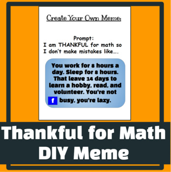 Preview of DIY Thanksgiving Meme - Thankful for Math Mini Project