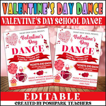 Preview of DIY Valentine's Day Dance Flyer | Sweetheart School Dance Invitation Template