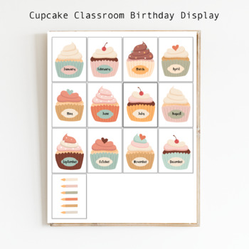 Preview of DIY printable boho cupcake classroom birthday display pack
