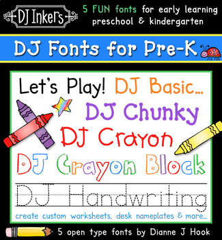 Preview of DJ Fonts for Pre-K Bundle - 5 fonts for Preschool, Kindergarten, Handwriting
