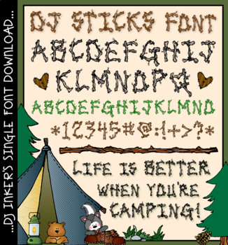 Preview of DJ Sticks Font - Woodsy Lettering for Camp and Outdoor Fun by DJ Inkers