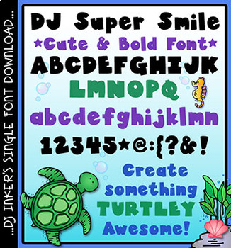 Preview of DJ Super Smile Font - cute, bold block lettering download by DJ Inkers