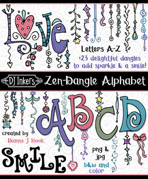 Preview of DJ Zen-Dangles Alphabet Clip Art Download - Monogram Set +23 Decorative Accents