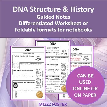 Preview of DNA History & Structure Guided Notes Worksheets or Foldable  (differentiated)