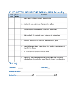 Preview of DNA Profiling Cued Retell reading and report form