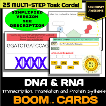 Preview of DNA/ RNA Protein Synthesis (SIMPLIFIED VERSION) Task Cards - Boom Cards