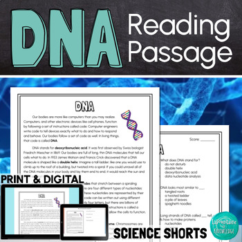 Preview of DNA Genes Chromosomes Reading Comprehension Passage PRINT and DIGITAL