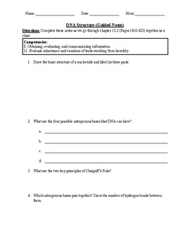 Preview of DNA Structure (Guided Notes)