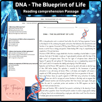 Preview of DNA - The Blueprint of Life Reading Comprehension Passage