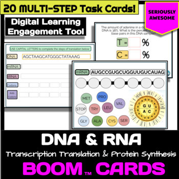 Preview of DNA/ RNA Transcription Translation Protein Synthesis Task Cards - Boom Cards