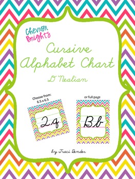 Preview of D'Nealian Cursive Alphabet Chart {Chevron Brights}