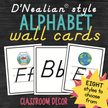 Preview of DNealian style Alphabet Wall Cards Classroom Decor posters back to school